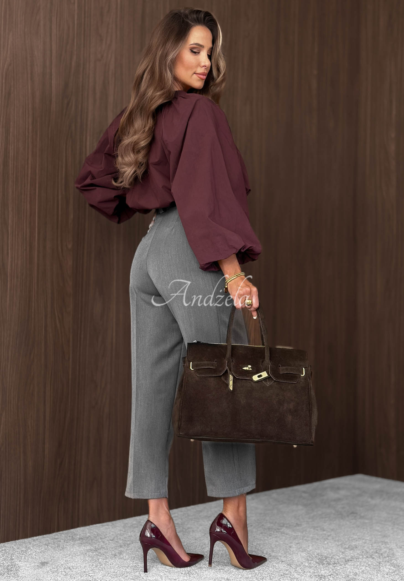 Autumn Bella Burgundy Cotton Shirt with Puff Sleeves