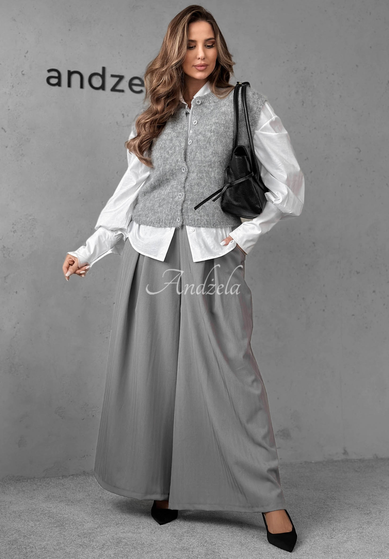 Short Sweater-Style Vest with Cloud Soft Wool, Gray