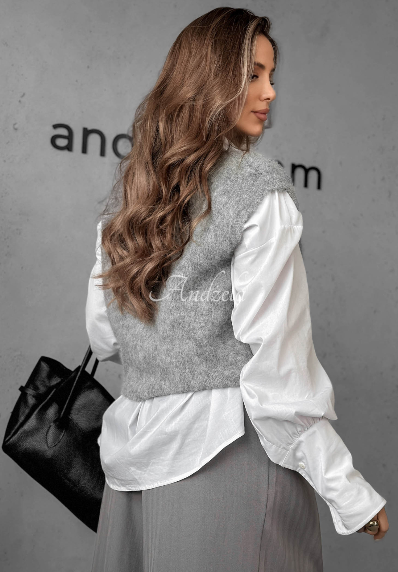 Short Sweater-Style Vest with Cloud Soft Wool, Gray