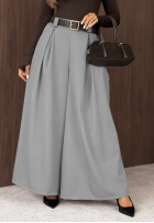 Materiałowe spodnie wide leg z paskiem Simple Elegance czarne