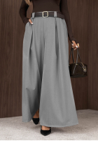 Materiałowe spodnie wide leg z paskiem Simple Elegance czarne