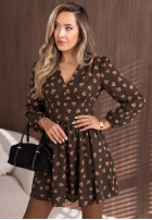 Maple Rose Chocolate-Colored Floral Viscose Mini Dress