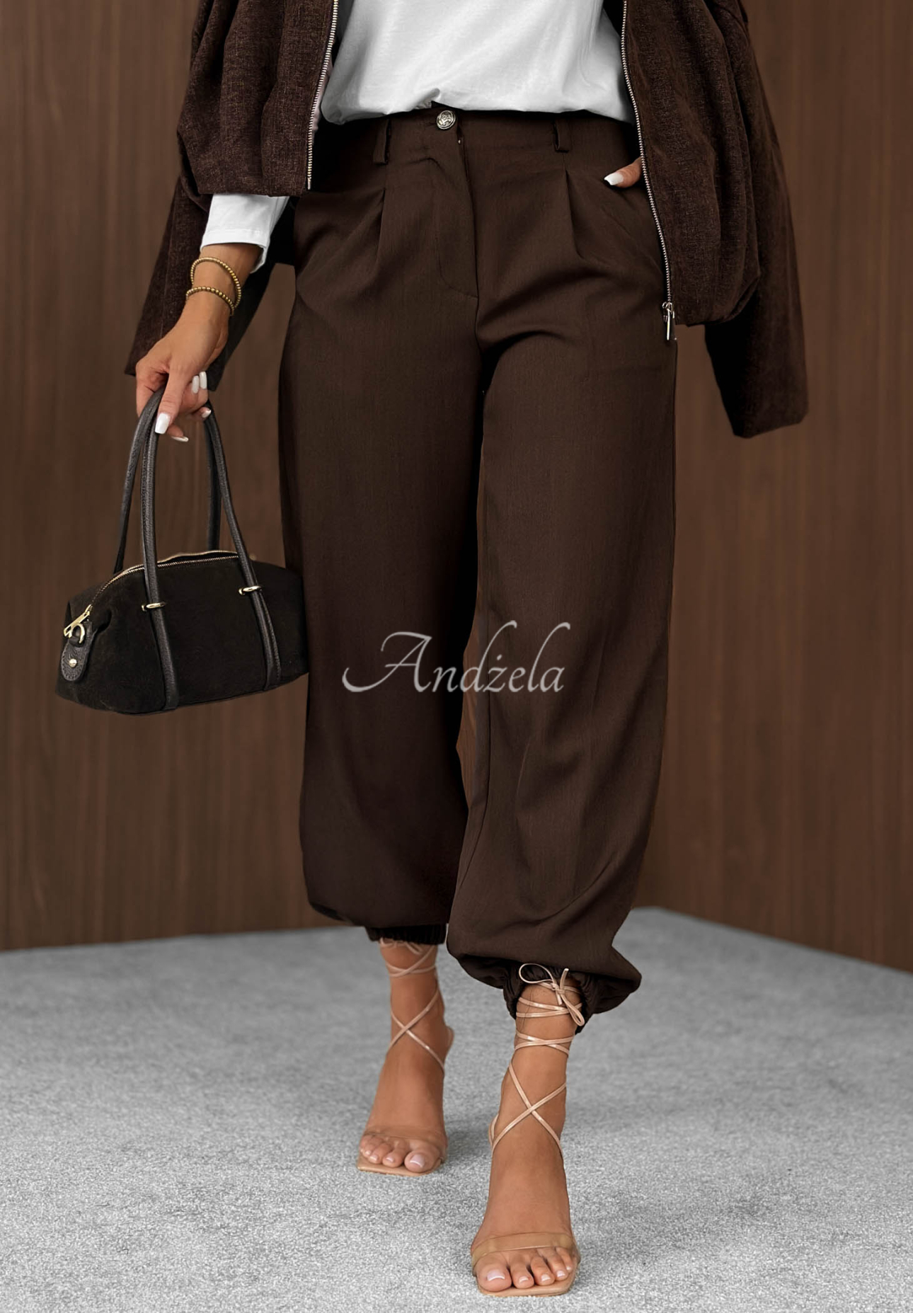Elegant Good For Me chocolate-colored jogger pants with an elastic waistband
