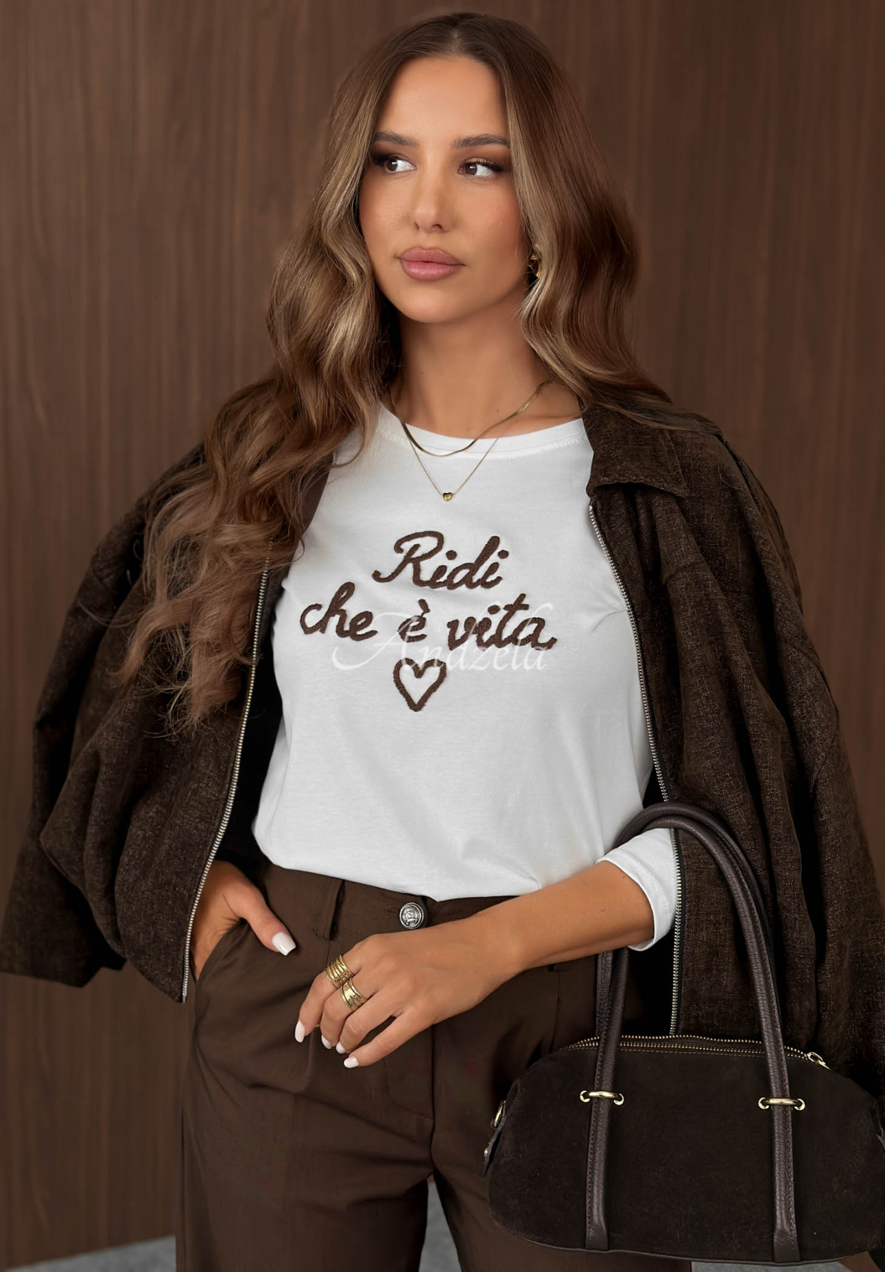 White Ridi Che Long-Sleeve Cotton Blouse with Lettering
