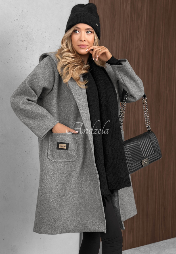 Długi płaszcz oversize z wełną City Autumn szary