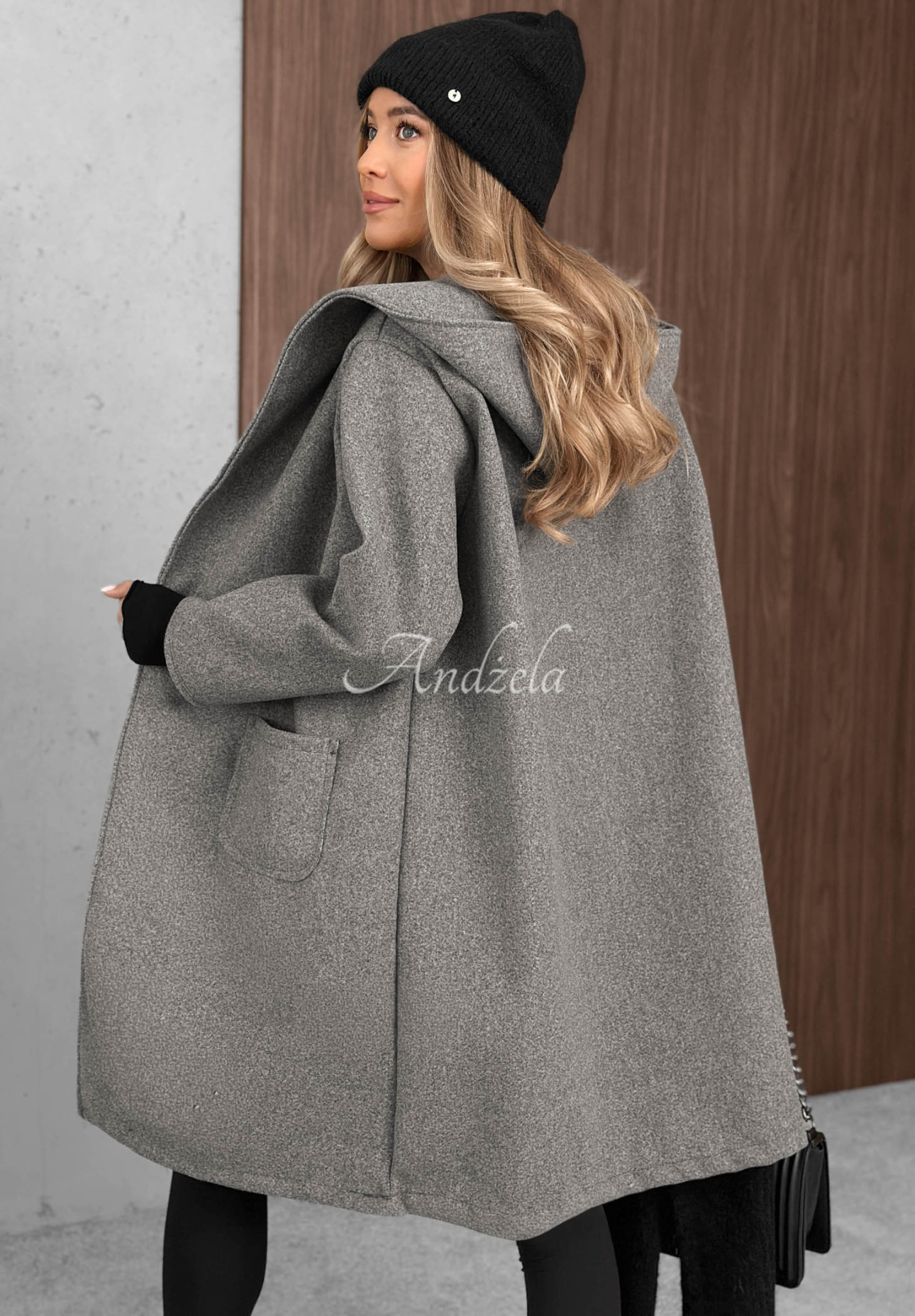 City Autumn Long Oversized Wool Coat, Gray