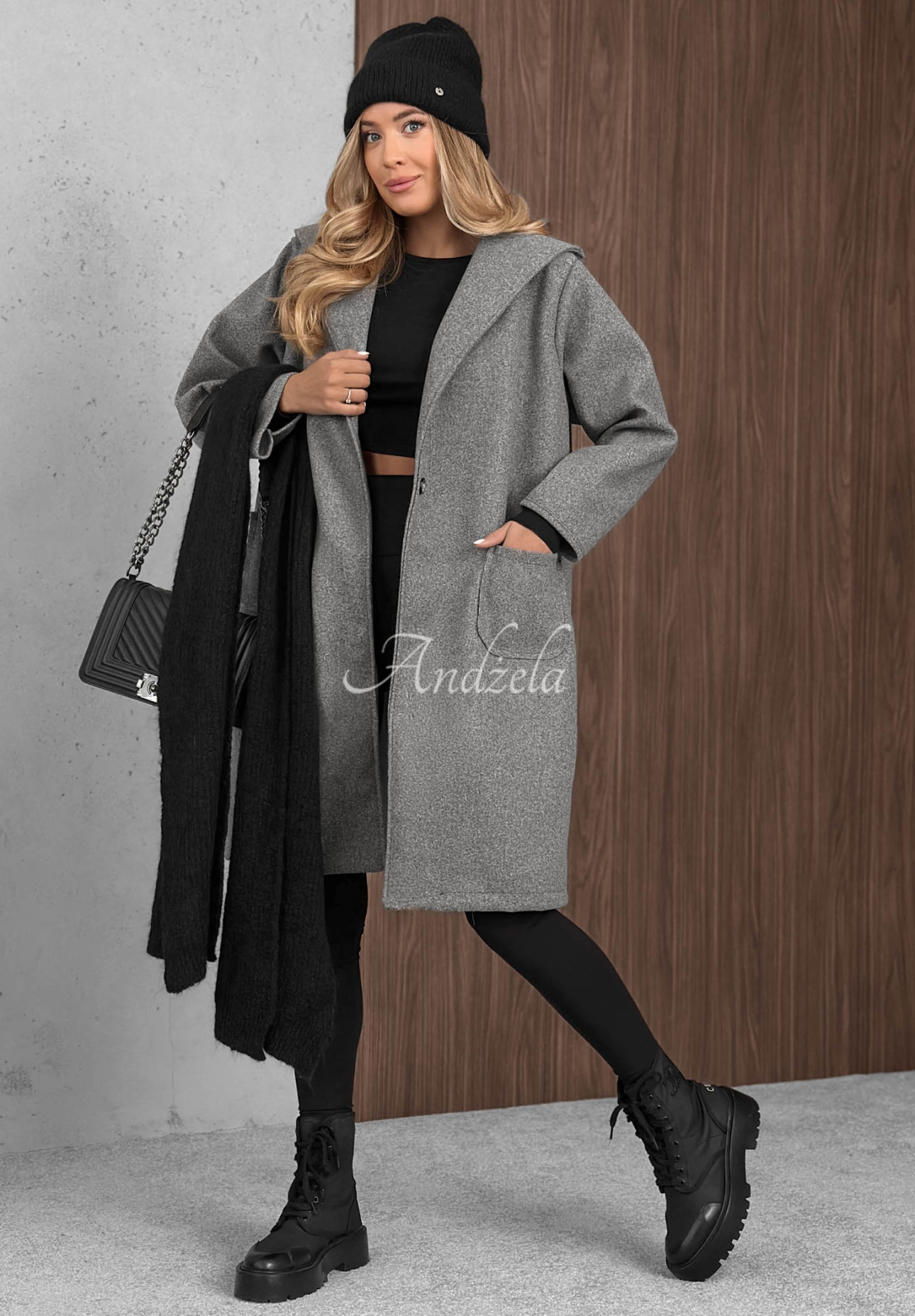 City Autumn Long Oversized Wool Coat, Gray