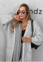 Długi kardigan oversize z kieszeniami z wełną i wiskozą November Walk jasnoszary