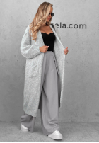 Długi kardigan oversize z kieszeniami z wełną i wiskozą November Walk jasnoszary