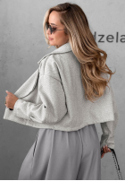 Krótki płaszcz z kołnierzem Casual Calm jasnoszary