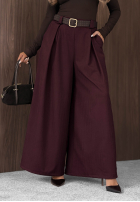 Materiałowe spodnie wide leg z paskiem Simple Elegance czarne