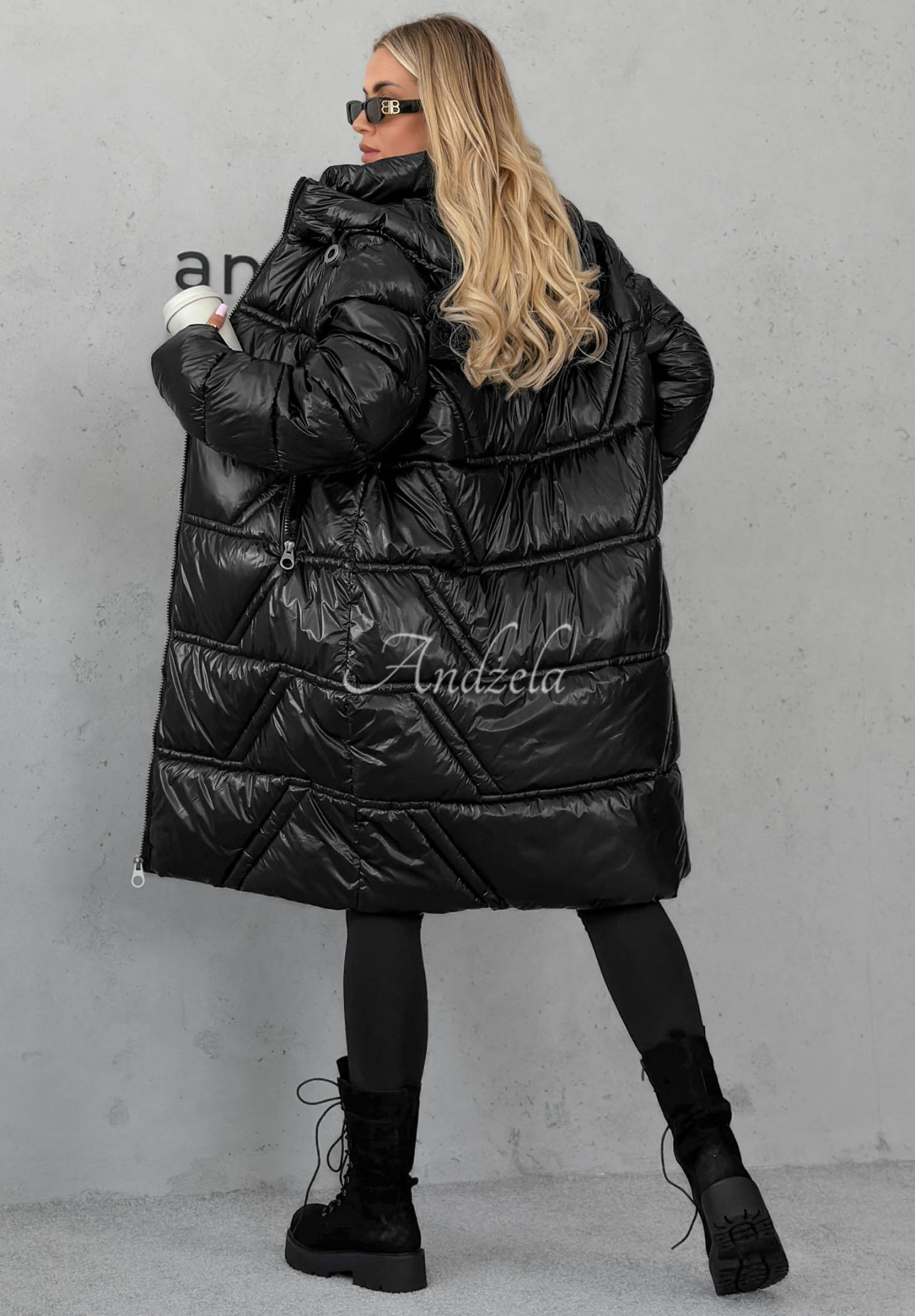 Winter Mode Long Quilted Hooded Jacket, Black