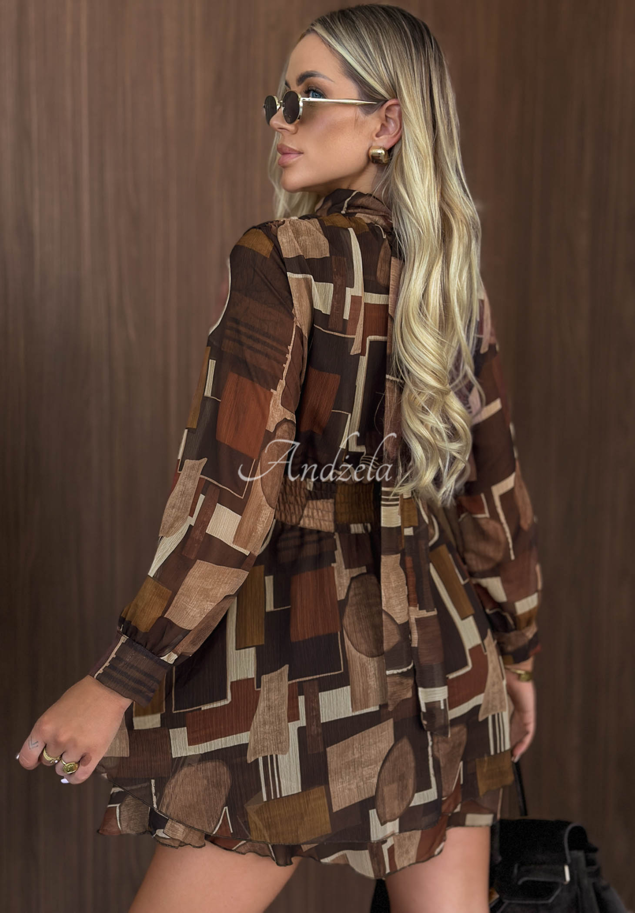 October Dream Chocolate-Colored Patterned Mini Dress