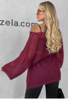 Długi moherowy sweter z paskiem Sweet Comfort burgundowy