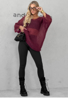 Długi moherowy sweter z paskiem Sweet Comfort burgundowy