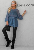 Długi moherowy sweter z paskiem Sweet Comfort burgundowy