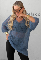 Długi moherowy sweter z paskiem Sweet Comfort burgundowy