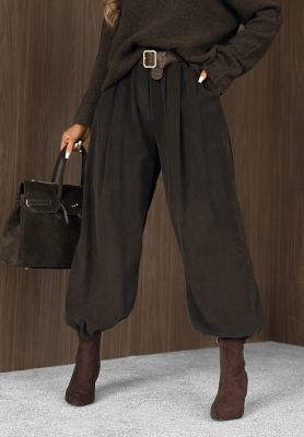 Simple Edit chocolate-colored cotton corduroy jogger pants with a belt