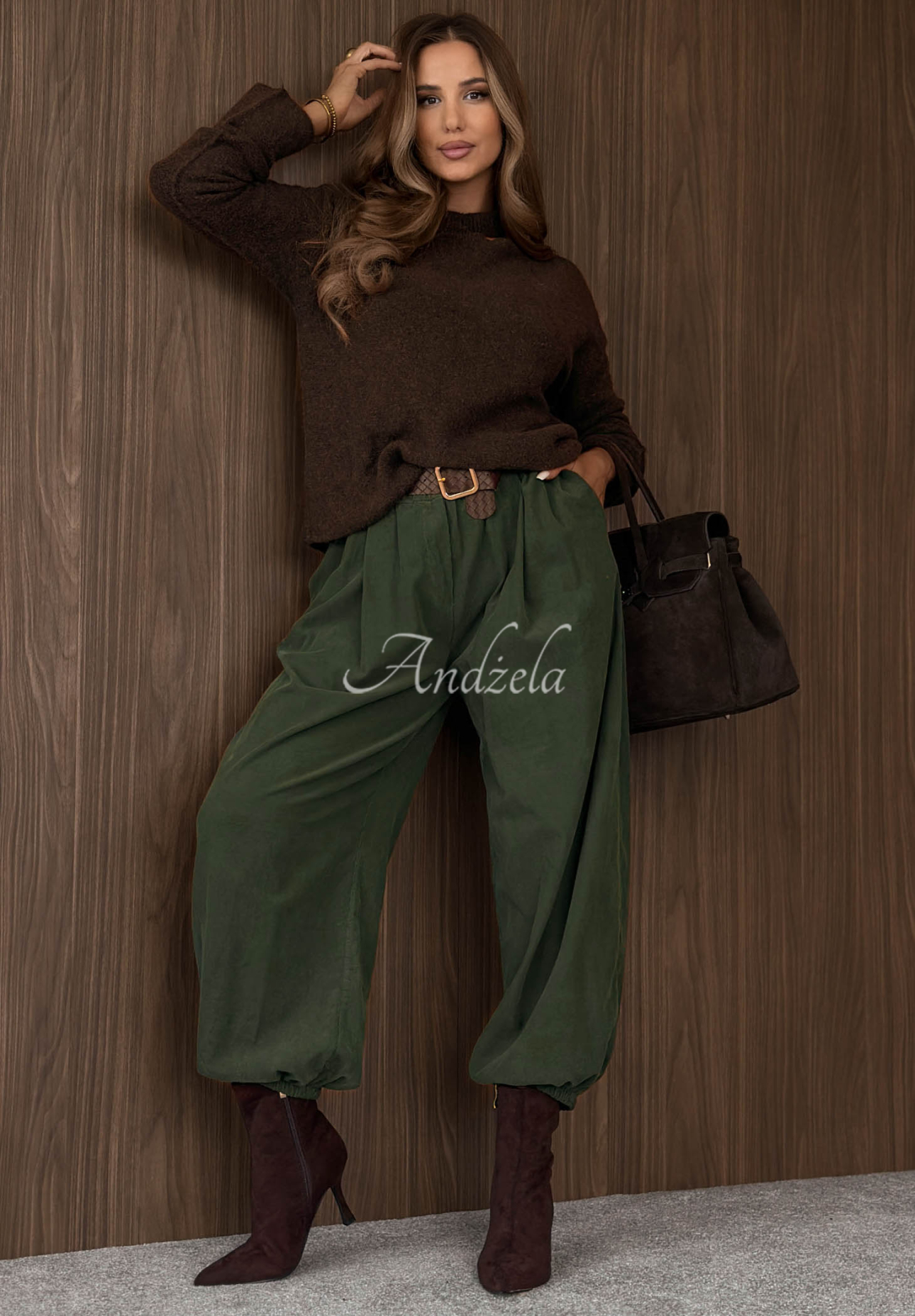 Simple Edit khaki cotton corduroy jogger pants with a belt