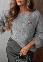 Miękki sweter z szerokim dekoltem Pretty Softness szary