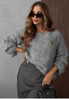 Miękki sweter z szerokim dekoltem Pretty Softness szary