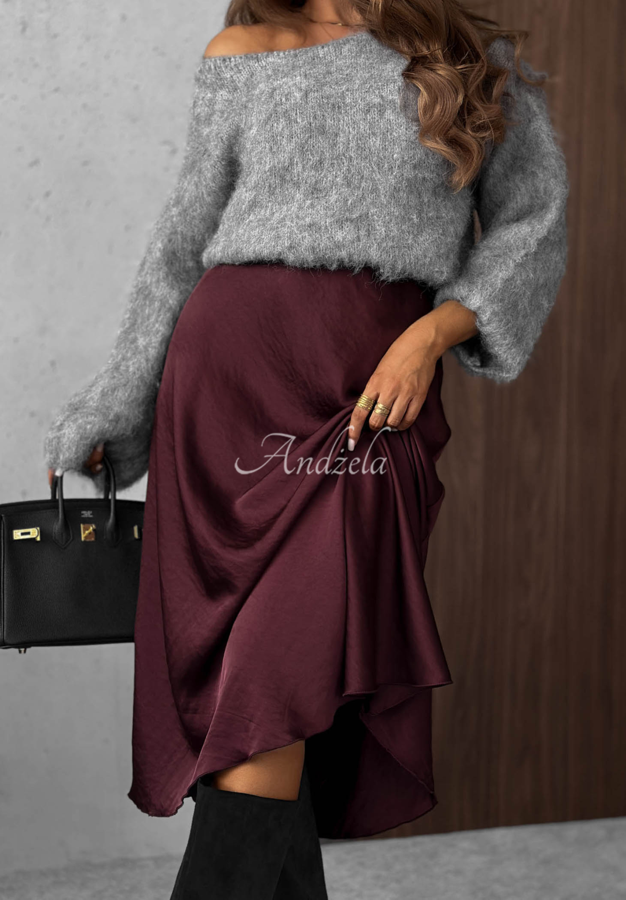 Lost Mornings Satin Midi Skirt in Berry