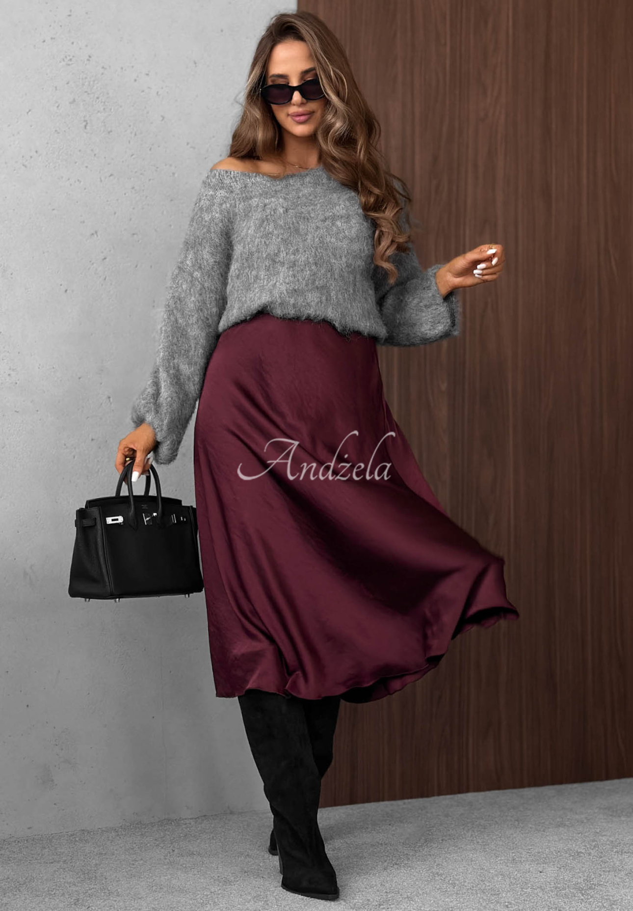 Lost Mornings Satin Midi Skirt in Berry