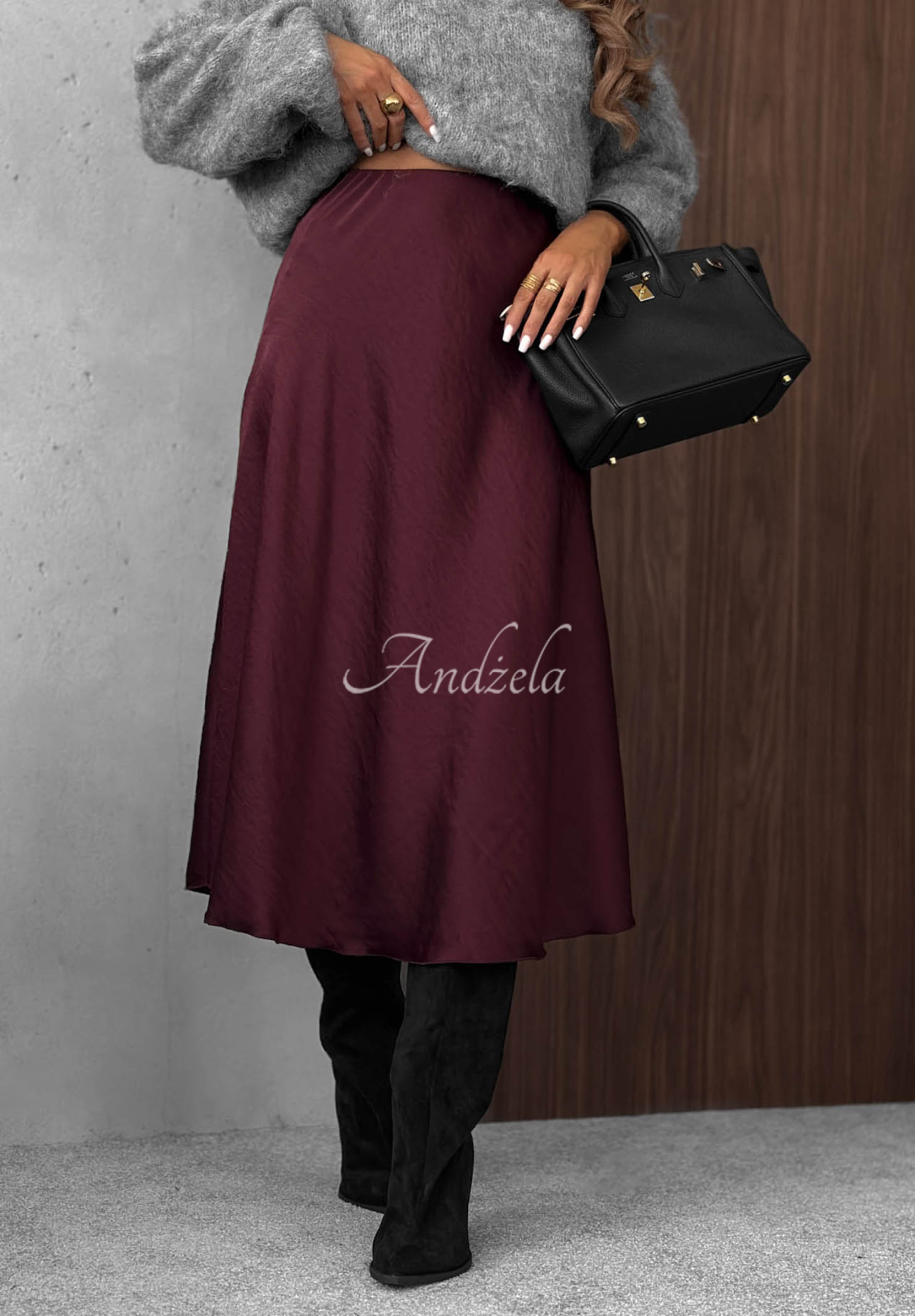 Lost Mornings Satin Midi Skirt in Berry