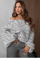 Miękki sweter w panterkę Fluffy Wild szary