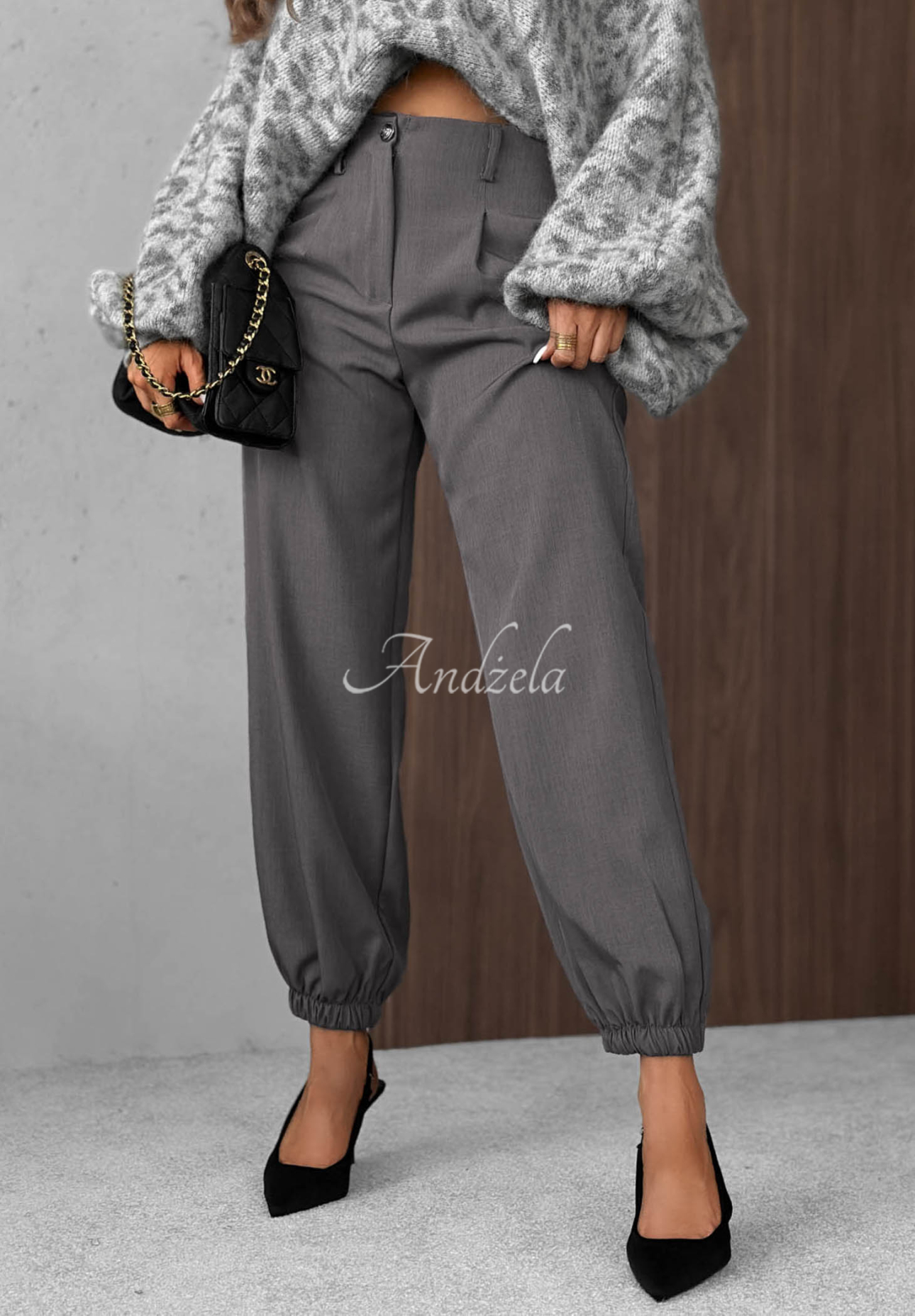 Eleganckie spodnie joggery z gumką w pasie Good For Me szare