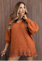 Sweter oversize z koronką Dusky Clouds rudy