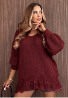 Sweter oversize z koronką Dusky Clouds rudy