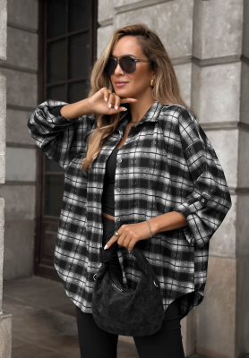 Asymmetrical Checkered Shirt with Viscose by Autumn Poetry, Black