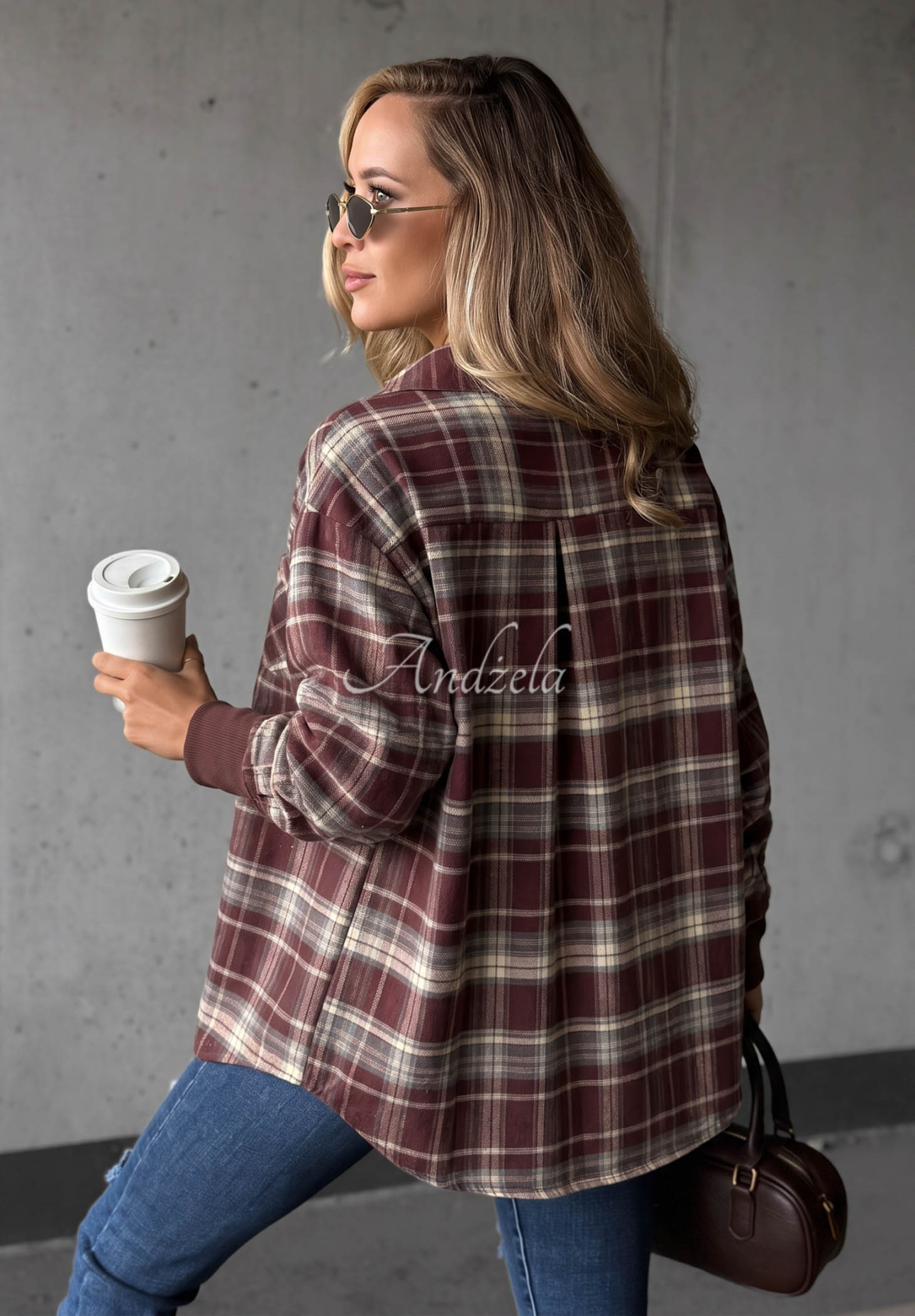 Fading Sun Burgundy Checkered Shirt with Viscose
