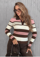 Prążkowana bluzka z kołnierzykiem w paski Cozy Moments khaki