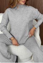 Dzianinowy komplet sweter i spodnie wide leg January Snow szary