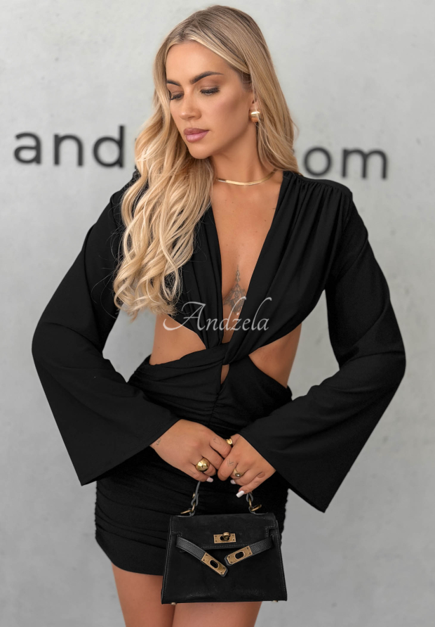 Pretty Sin Fitted Black Mini Dress with Ruffles