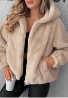 Krótka kurtka futerko z kapturem Fluffy Babe beżowa