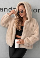 Krótka kurtka futerko z kapturem Fluffy Babe beżowa