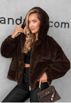 Krótka kurtka futerko z kapturem Fluffy Babe beżowa
