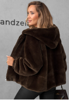 Krótka kurtka futerko z kapturem Fluffy Babe beżowa