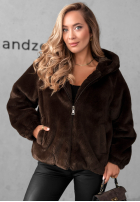 Krótka kurtka futerko z kapturem Fluffy Babe beżowa