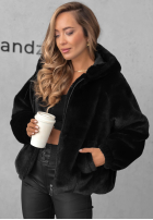 Krótka kurtka futerko z kapturem Fluffy Babe beżowa