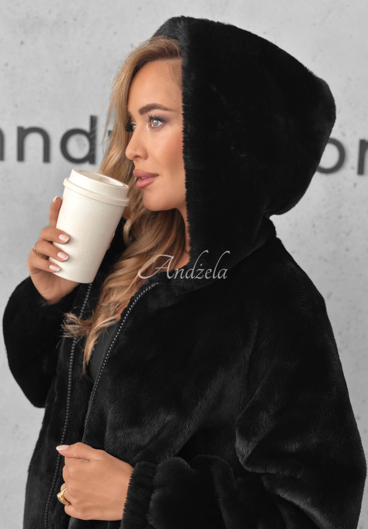 Fluffy Babe Short Fur Jacket with Hood, Black