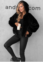 Krótka kurtka futerko z kapturem Fluffy Babe beżowa