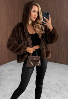 Krótka kurtka futerko z kapturem Fluffy Babe beżowa