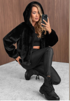 Krótka kurtka futerko z kapturem Fluffy Babe beżowa