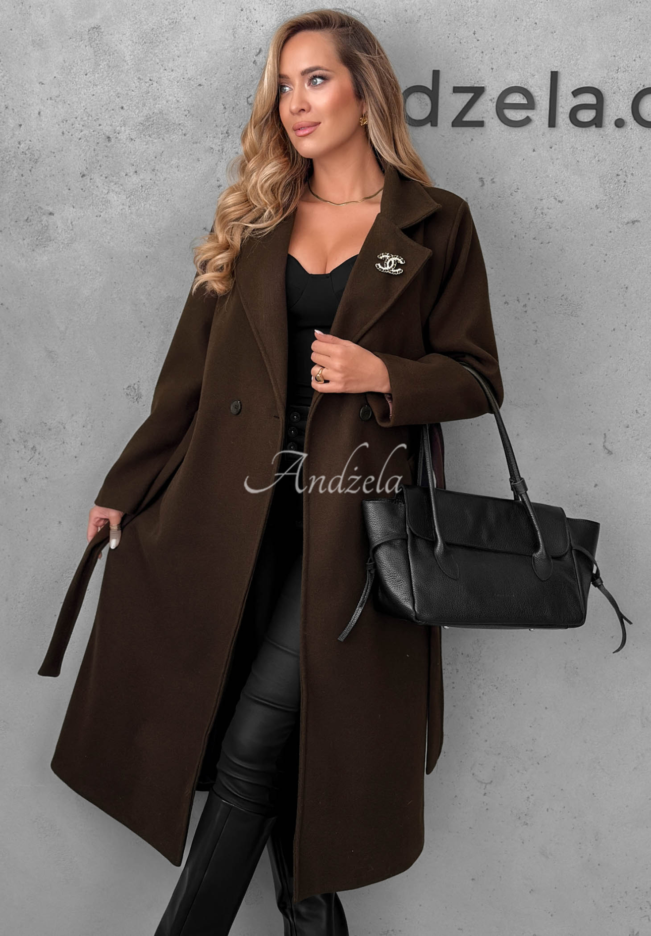 "Autumn Fairytale" Double-Breasted Coat with Belt in Chocolate Brown