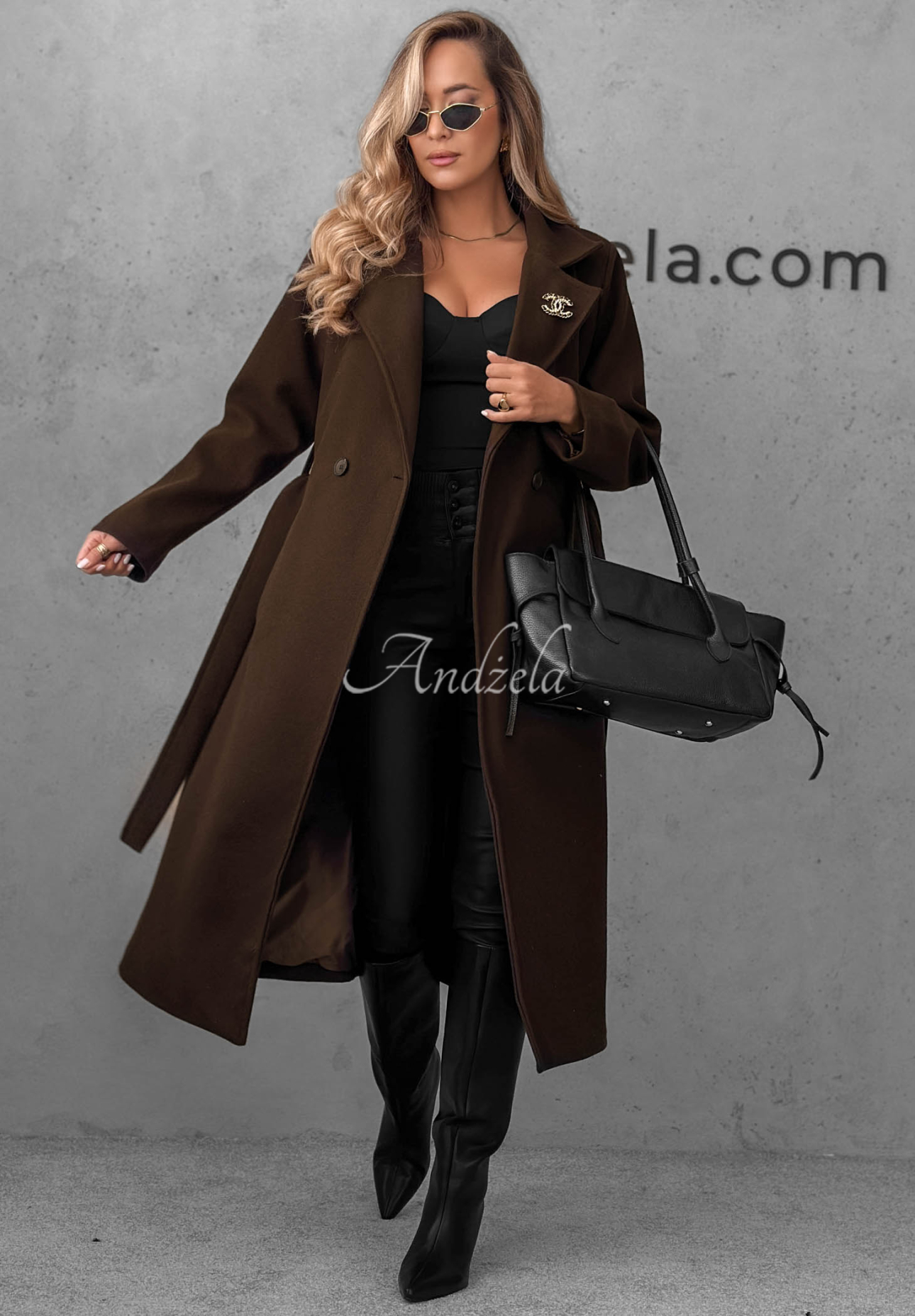 "Autumn Fairytale" Double-Breasted Coat with Belt in Chocolate Brown