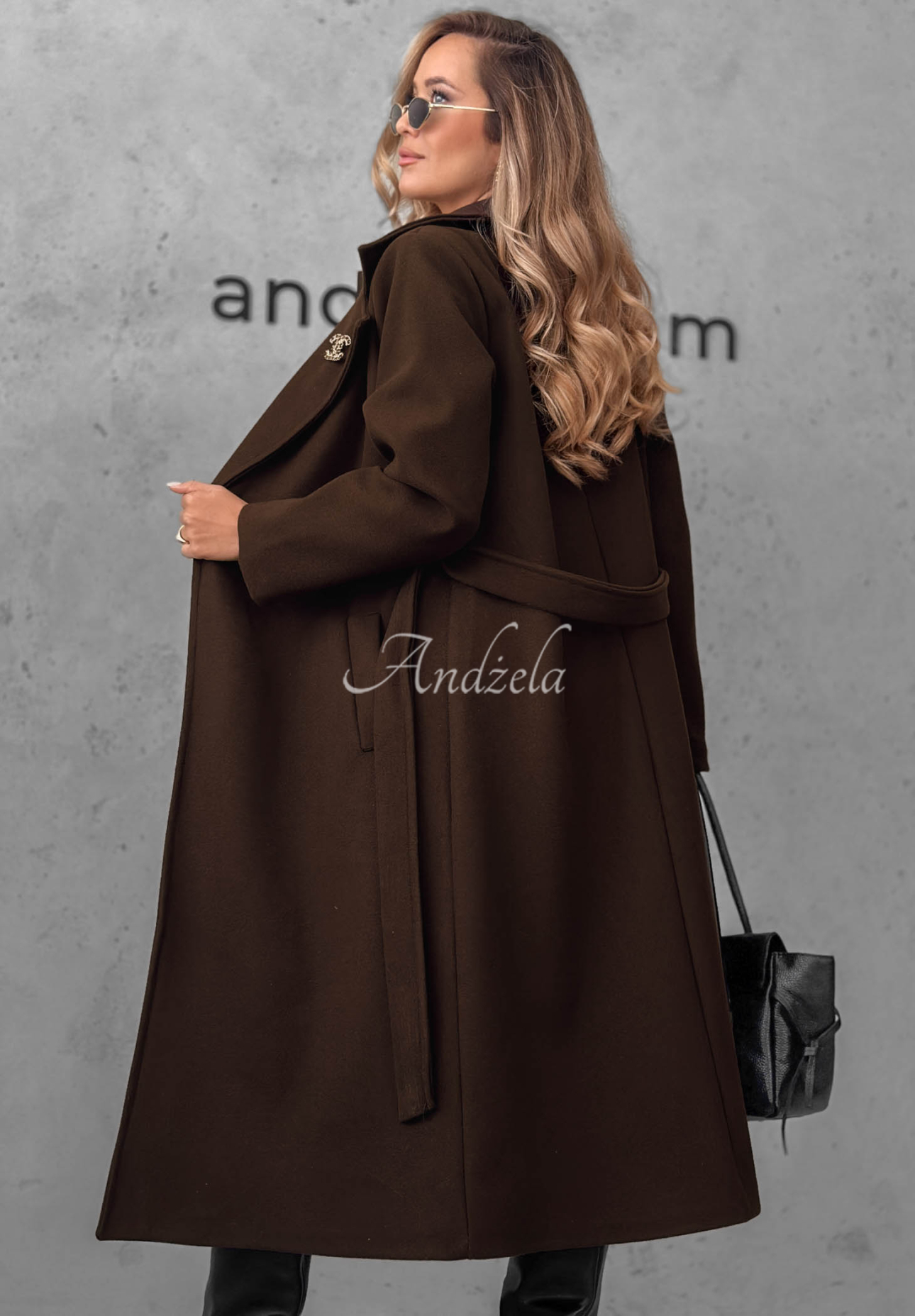 "Autumn Fairytale" Double-Breasted Coat with Belt in Chocolate Brown